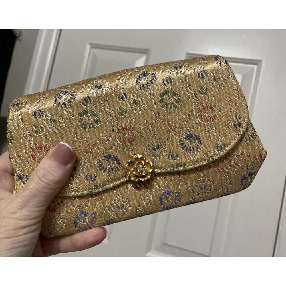 Vtg Pegi Paris Clutch Purse Metallic Floral Brocade MCM